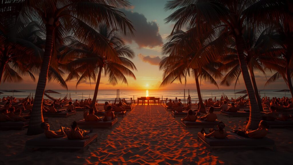 Bali sunset beach club by the ocean — TravelDeals AI