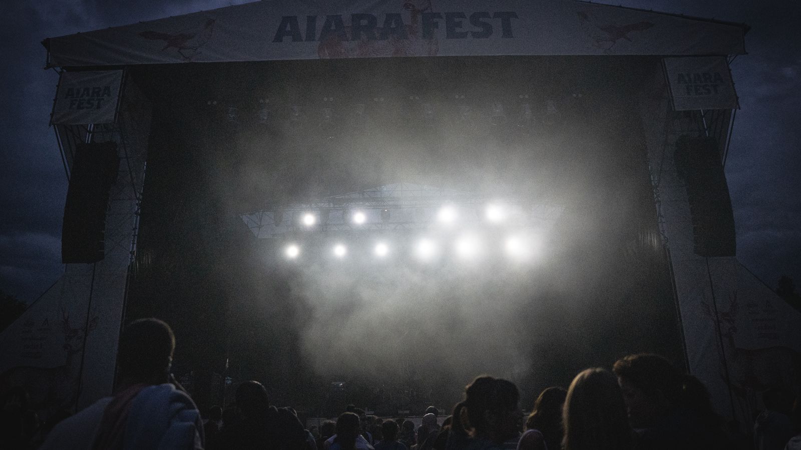 Festival main stage lit at night