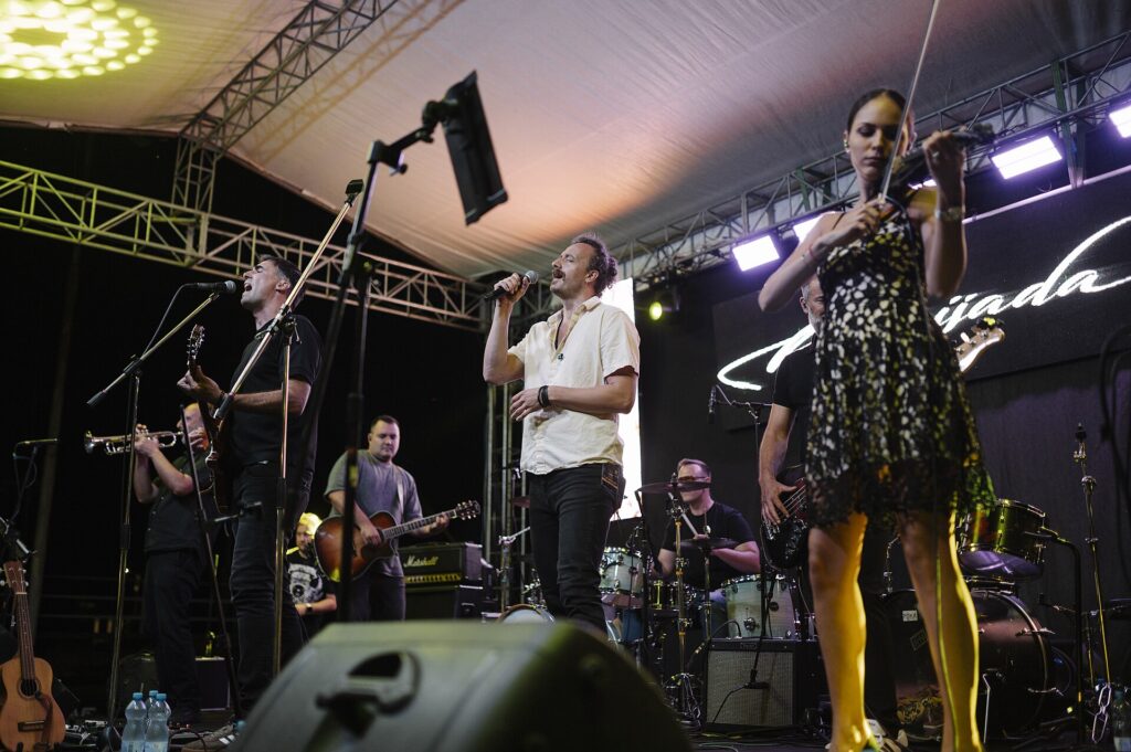 Energetic crowd at an outdoor summer music festival