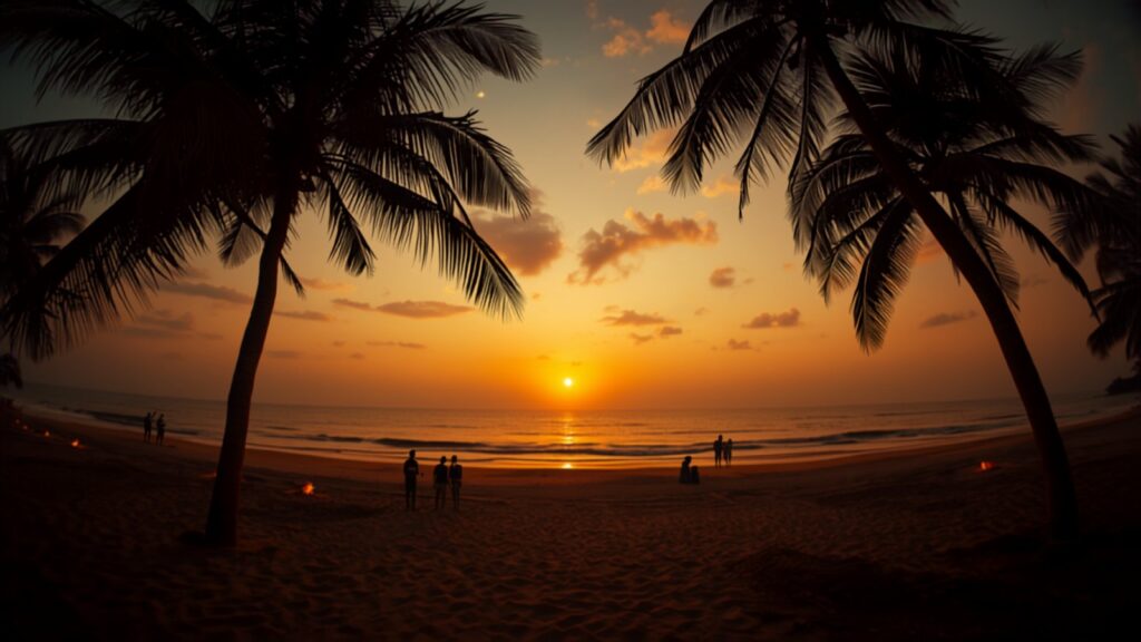 Goa beach at sunset with palms — TravelDeals AI