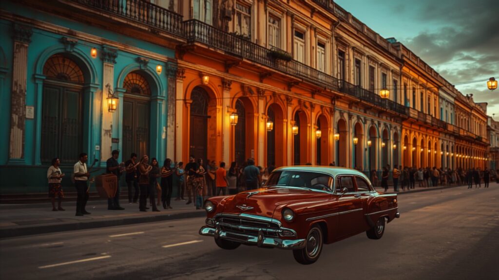 Old Havana street with classic car at dusk — TravelDeals AI