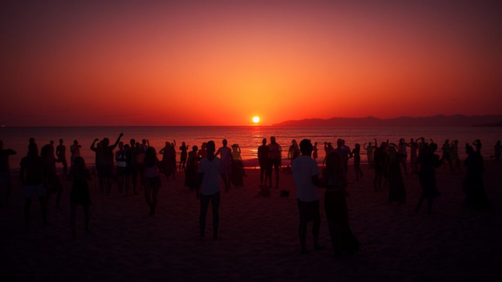 Ibiza sunset beach club crowd — TravelDeals AI