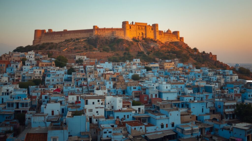 Jodhpur fort over the blue city at dusk — TravelDeals AI