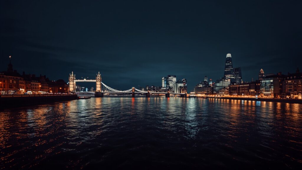 London skyline at night along the Thames — TravelDeals AI