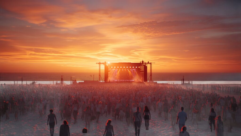 Luminosity Beach Festival sunset crowd — TravelDeals AI