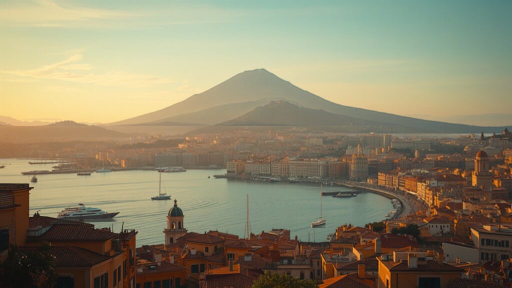 Naples bay with Mount Vesuvius at sunset — TravelDeals AI