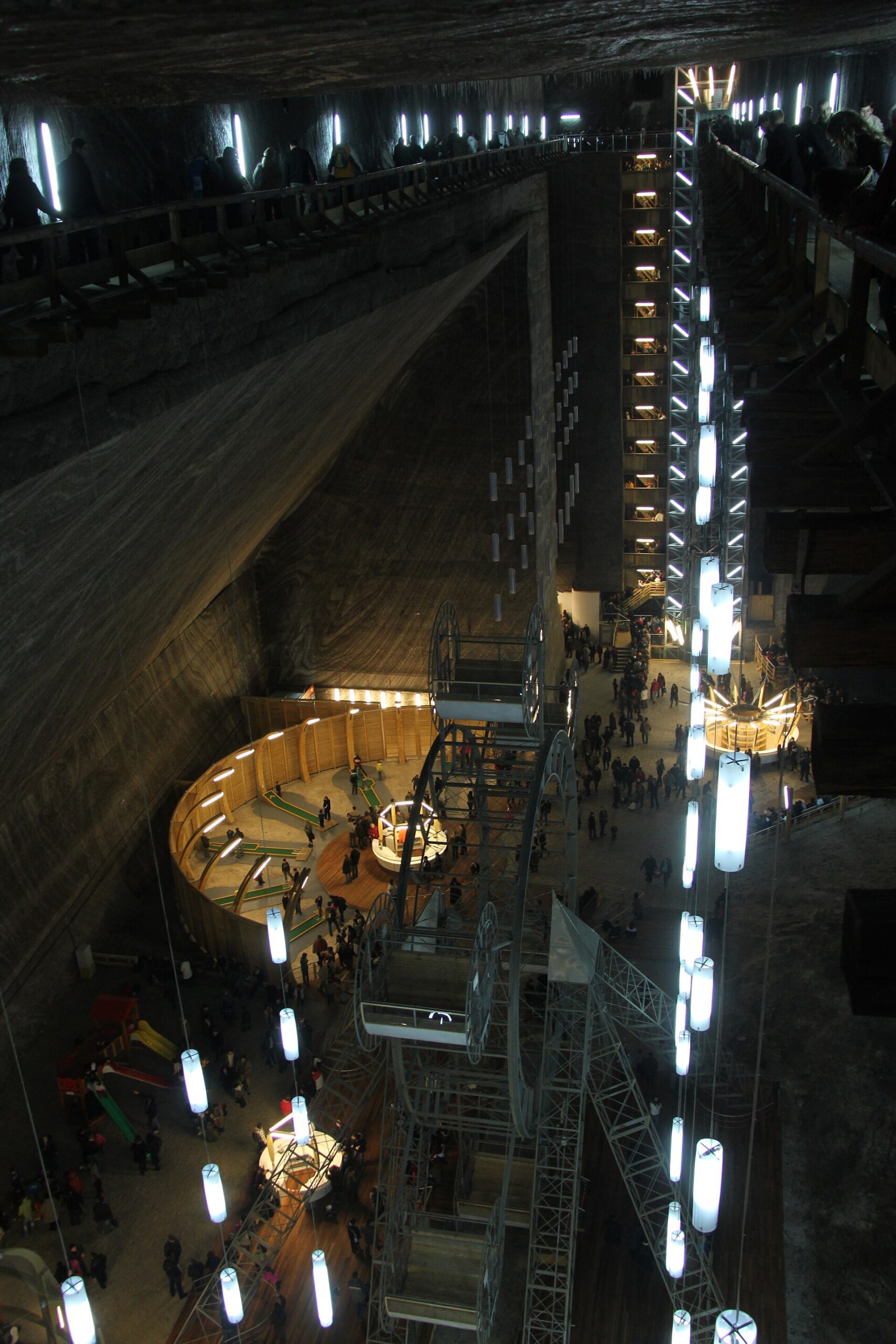 The vast underground chamber of the Salina Turda salt mine near Cluj