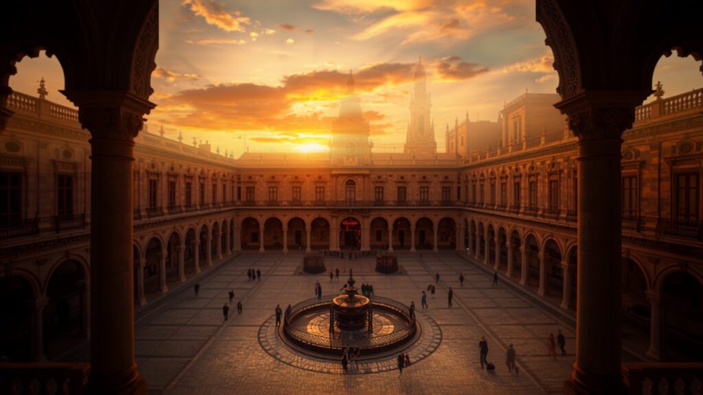Seville Andalusian plaza at golden hour — TravelDeals AI