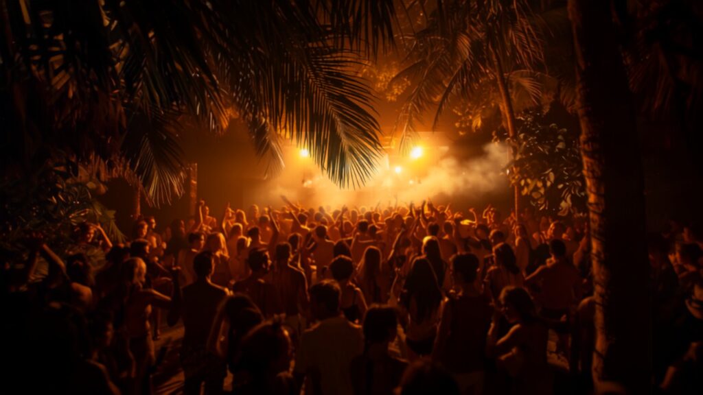 Tulum jungle beach electronic party at night — TravelDeals AI