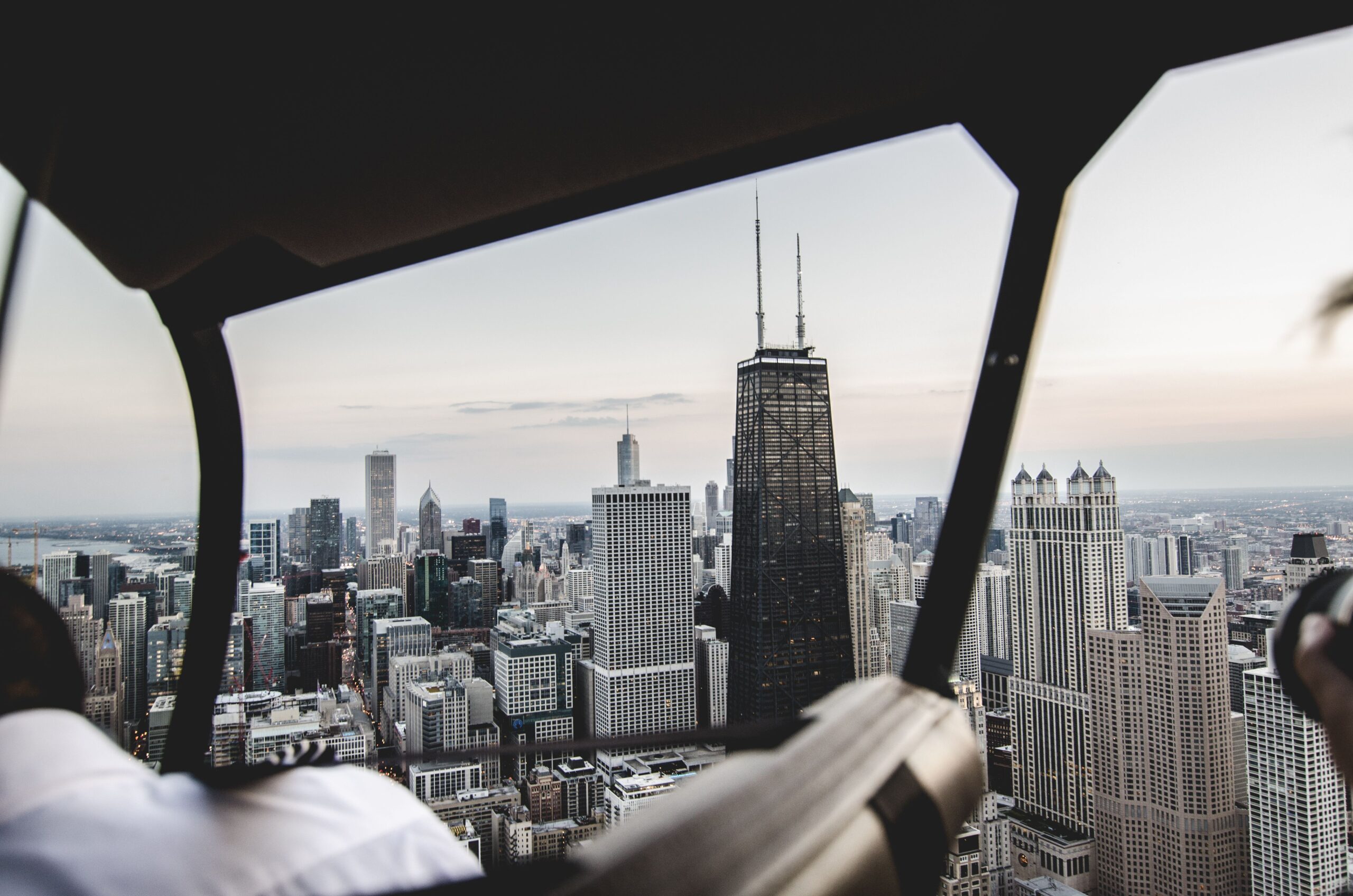 Aerial view of Chicago skyline and downtown skyscrapers